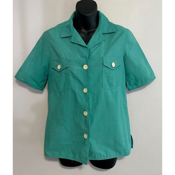 Vintage Jack Winter Short Sleeves Shirt Top in Green size S 6 retro 70s Women's - Picture 7 of 10